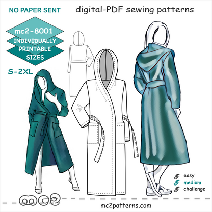 Hooded Robe/ Bathrobe/ Dressing Gown with Patch Pockets