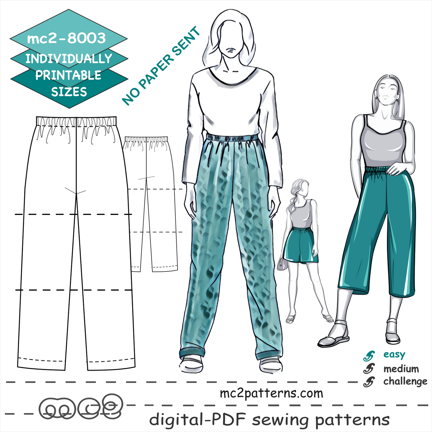 Pull-on Pants Culottes Shorts Pyjama/Pajama Side-seam