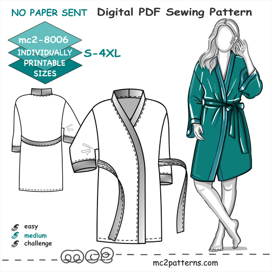 Short Kimono-style Robe Bathrobe Dressing Gown / mc2-8006