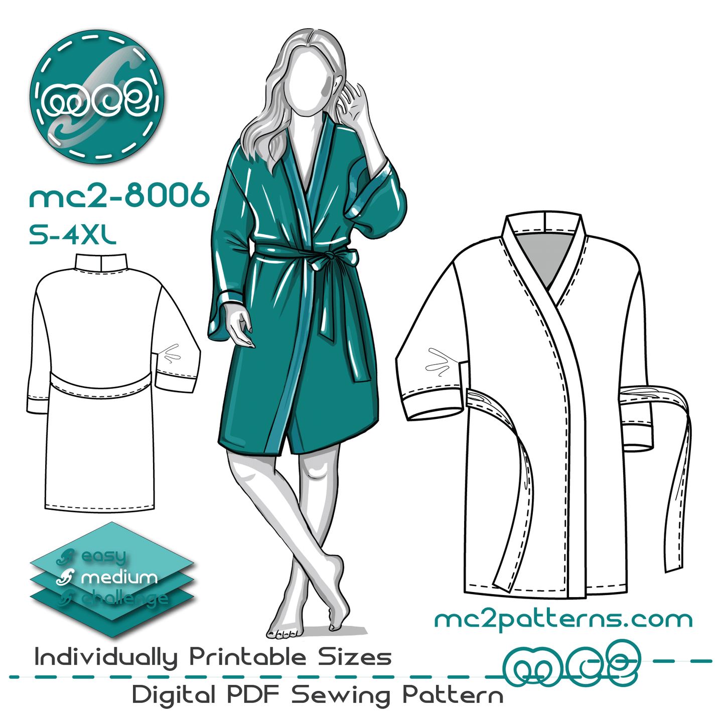 Short Kimono-style Robe Bathrobe Dressing Gown / mc2-8006