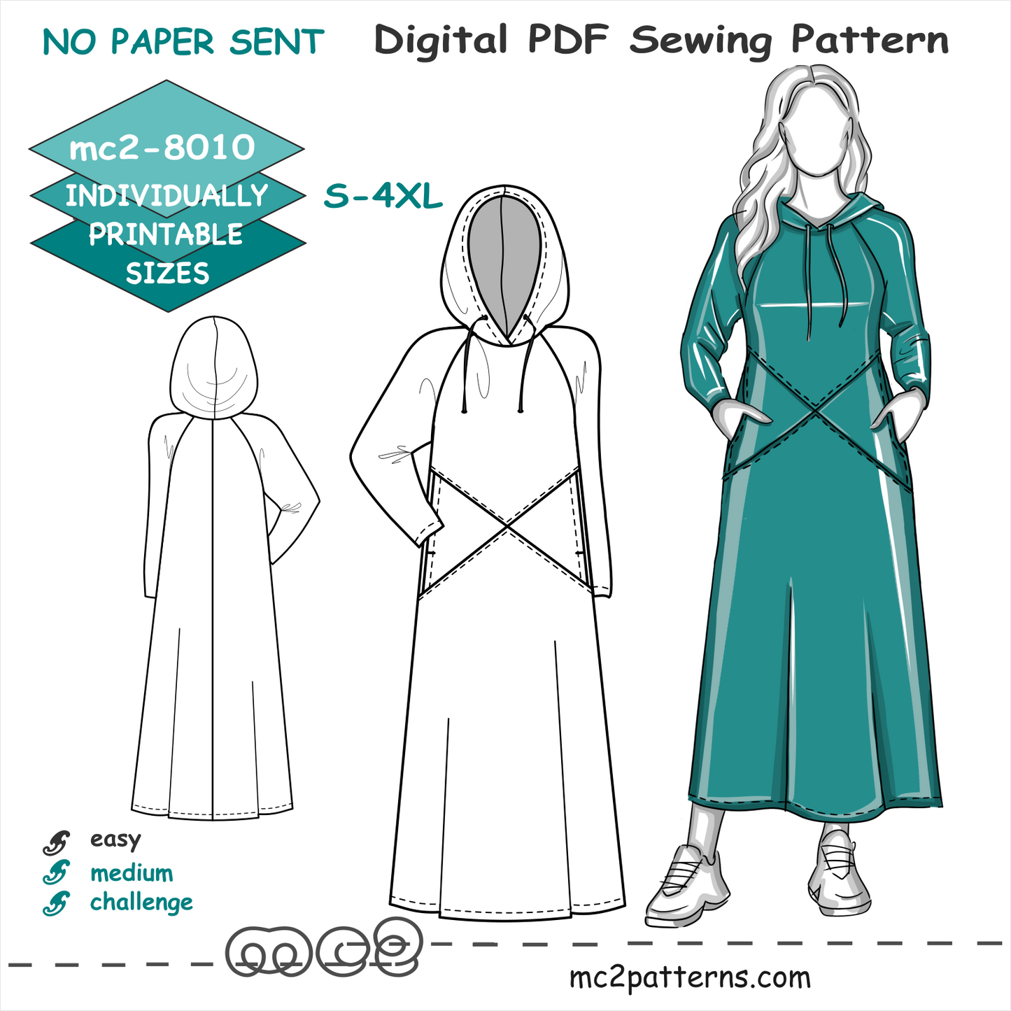 Hoodie Dress Raglan Cross-design-pockets Jersey / mc2-8010