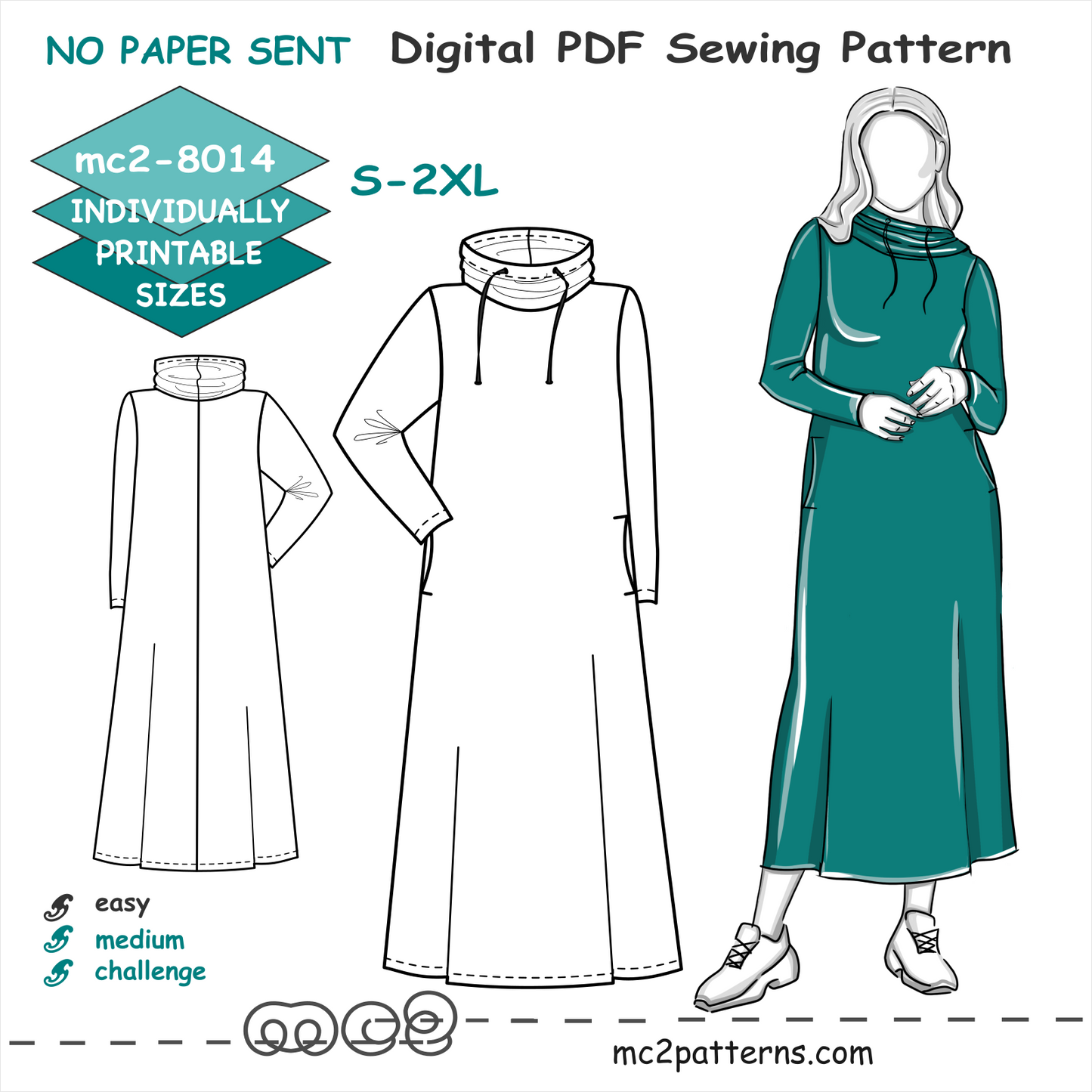 Maxi Lounging Dress, Cowl-neck / mc2-8014