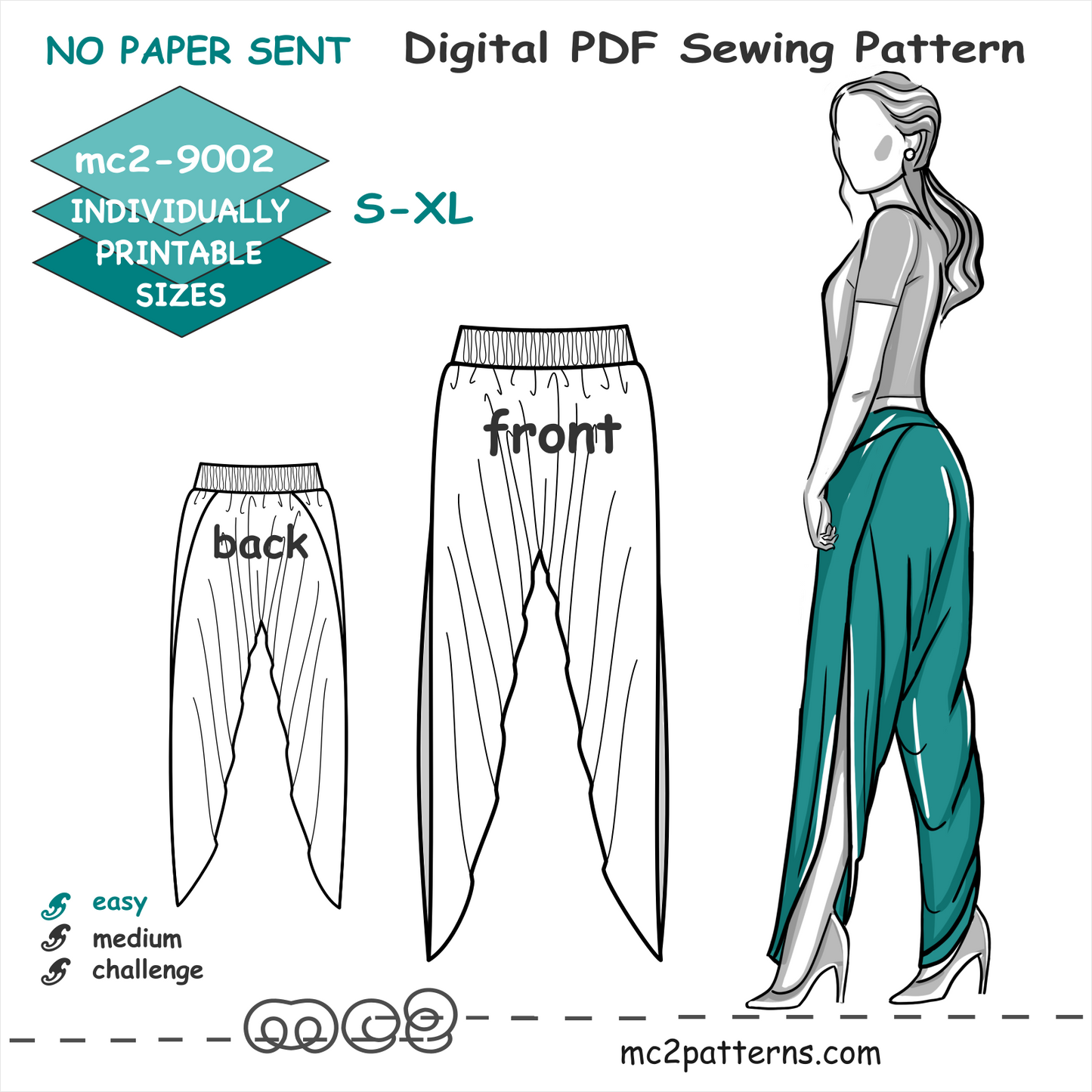 Harem-style Dhoti Pants with High Crotch & Side Wraps / mc2-9002