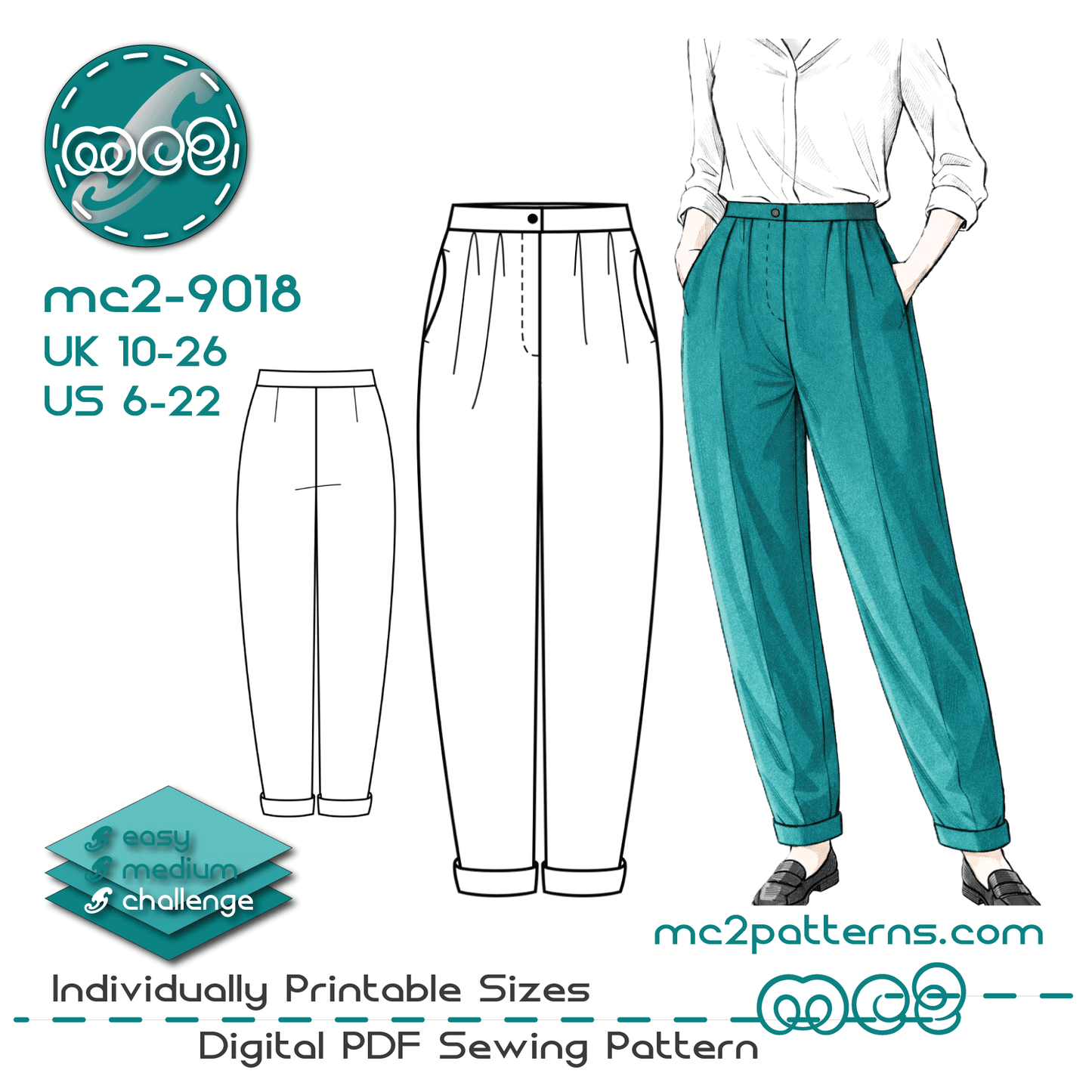 Classy Pegged Trousers, Turn-ups, Side Pockets / mc2-9018