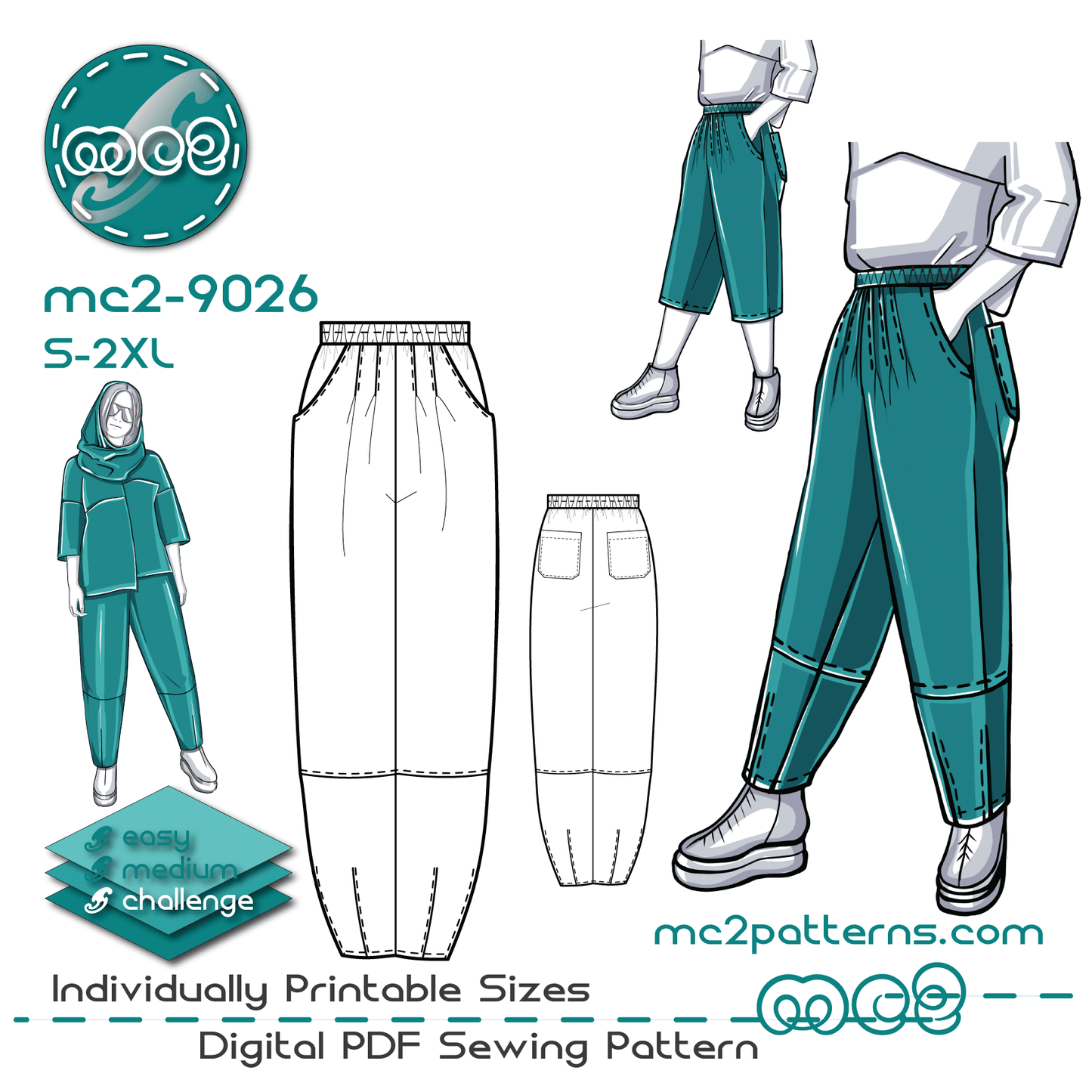 Sport-Chic Pants Culottes Pockets Jersey / mc2-9026