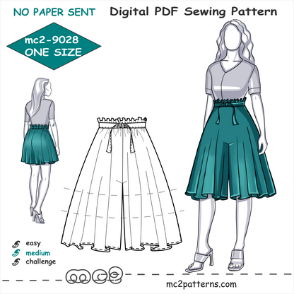 Pull-on Paper-bag Culottes Shorts Flared / mc2-9028