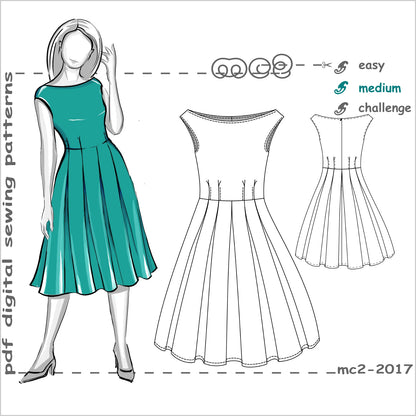 Off-Shoulder Retro-style Dress with Pleated Skirt