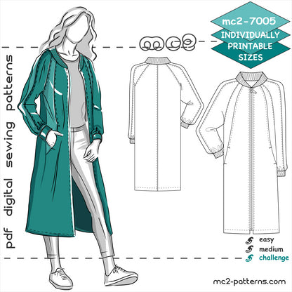Bomber-style Coat with Raglan Sleeves & NO-lining
