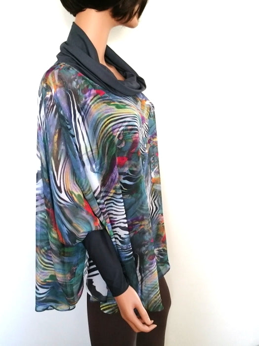 Poncho with Cowl-neck & High Cuffs