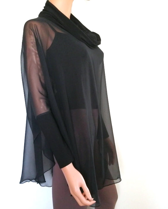 Poncho with Cowl-neck & High Cuffs