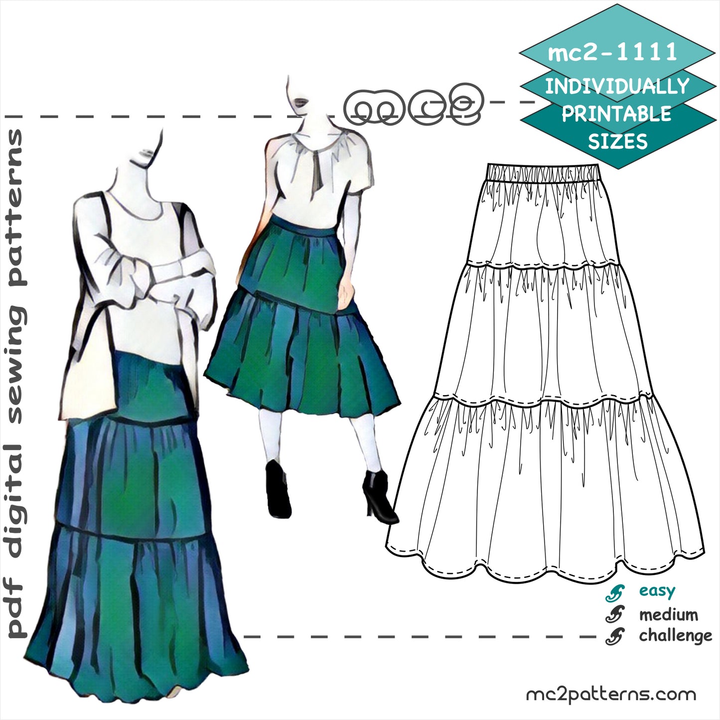 Easy-to-make 3-tier Gipsy/Gypsy/ Peasant/Prairie Skirt