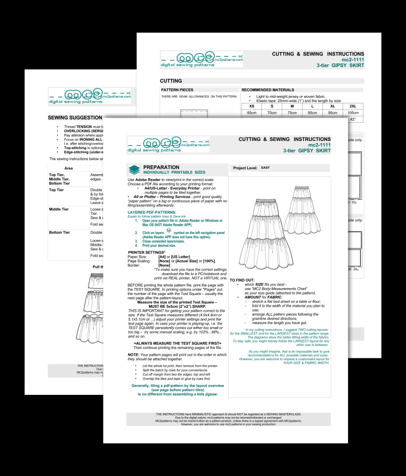 Easy-to-make 3-tier Gipsy/Gypsy/ Peasant/Prairie Skirt