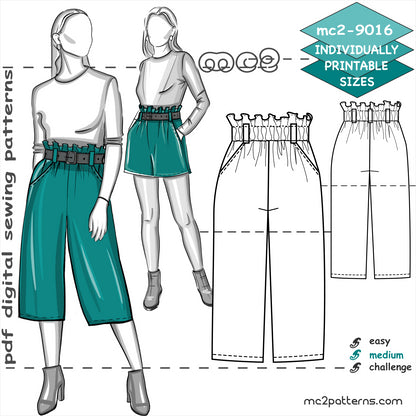 Paper-bag Culottes/Shorts with Pockets