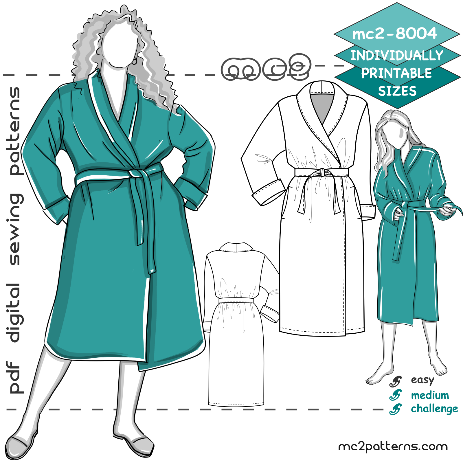 Collared Robe Sewing Pattern Classy Robe with Shawl Collar & In-seam Pockets – MC2patterns