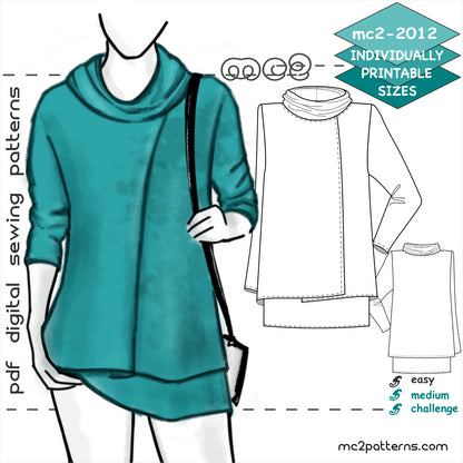 Double-layer Wrap Tunic with Cowl-neck