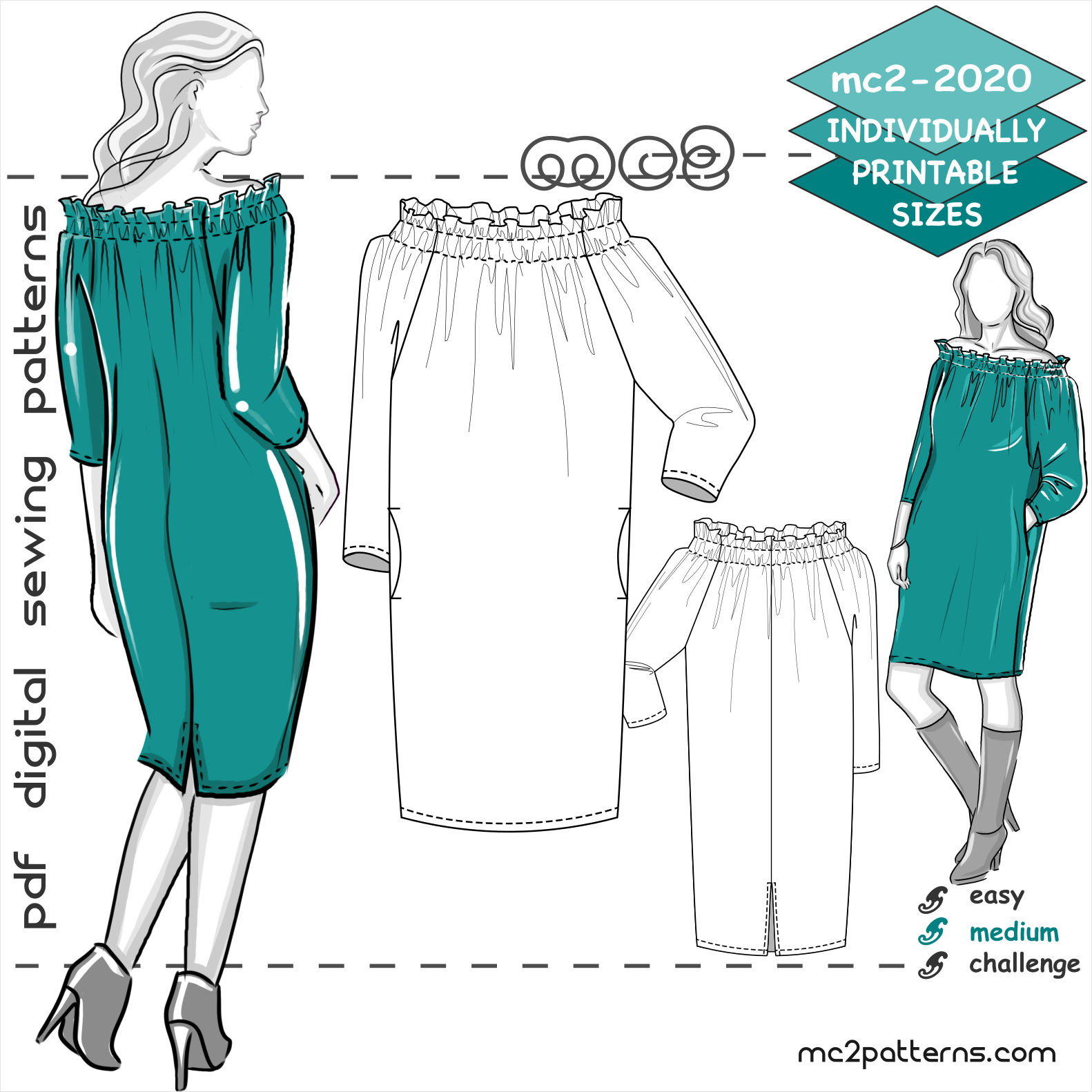 Loose Off-Shoulder Paper-bag Raglan Dress / mc2-2020 – MC2patterns