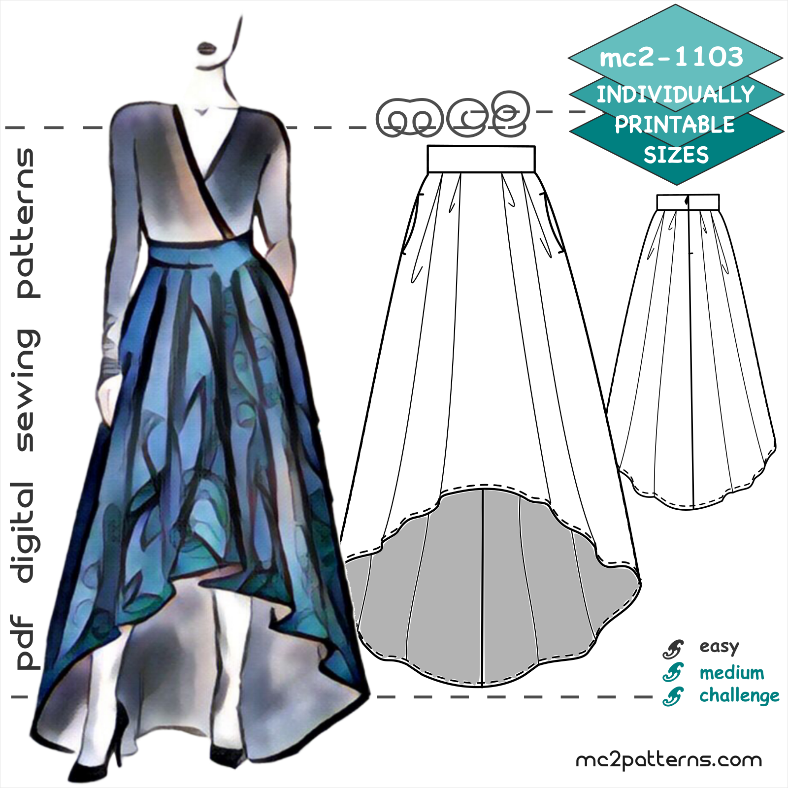 Flared Pleated Maxi Skirt with Dropped Hem & Side Pockets – MC2patterns