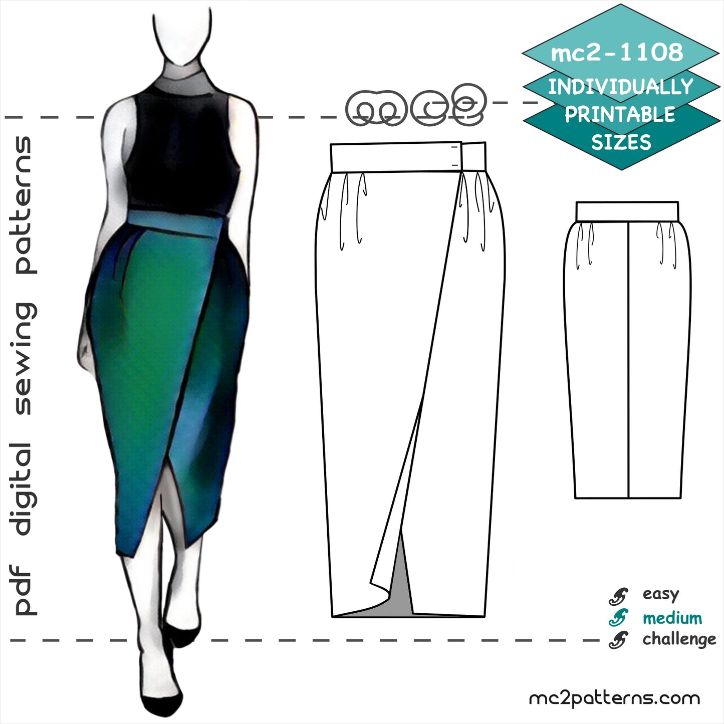 Tulip Skirt with Front Wrap & NO side-seams