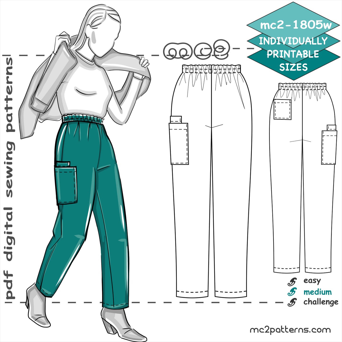 Pull-on Pants/ Scrubs with Cargo Pockets for women – MC2patterns
