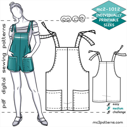 Loose-fit Overall Romper with Straps & Low Pockets
