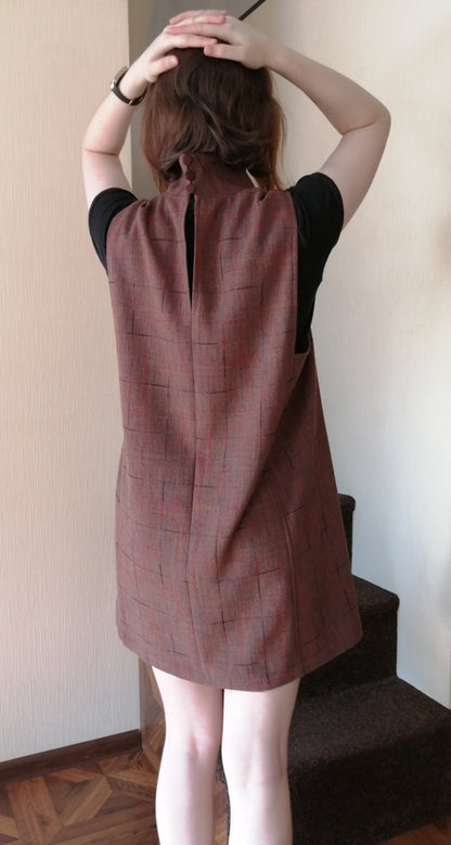 A-line Tunic/Pinafore/Jumper-Dress with Turtle-neck Collar