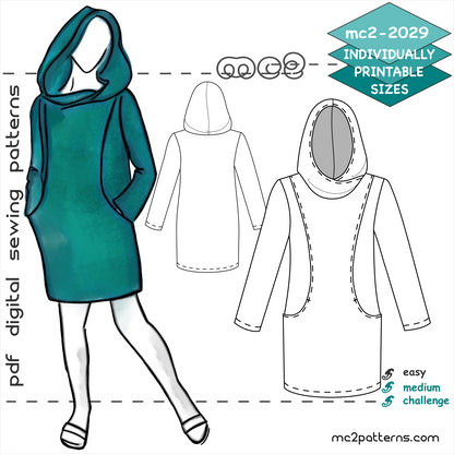 Hoodie Sweatshirt/ Tunic/ Mini-Dress with Pockets