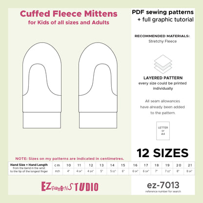 Cuffed Fleece Mittens for Children/Teens/Adults – 12 Sizes