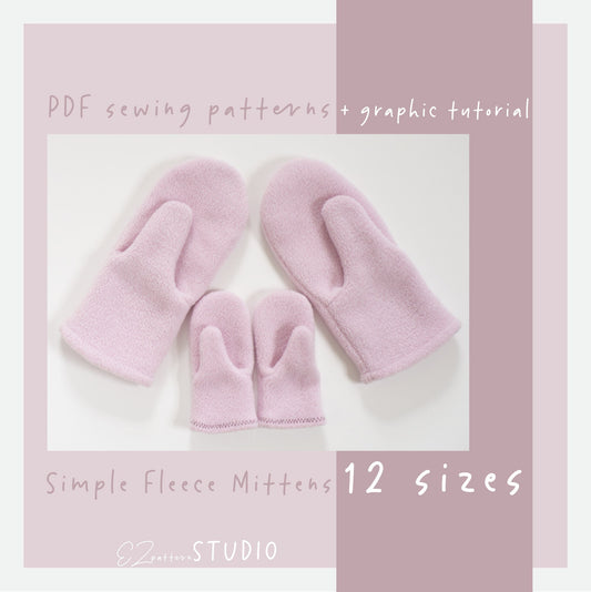 Simple Fleece Mittens for Children/Teens/Adults – 12 Sizes