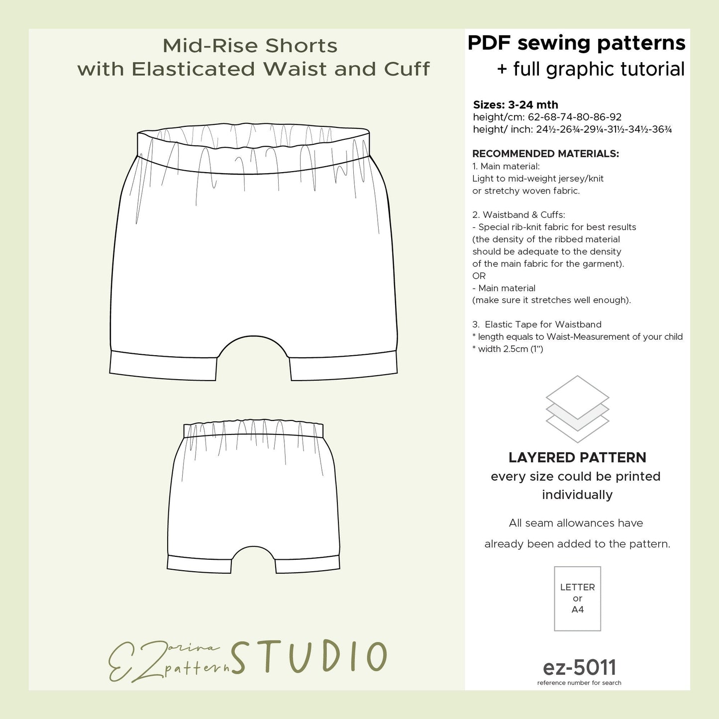 for Kids: Shorts with Elasticated Waist and Cuffs