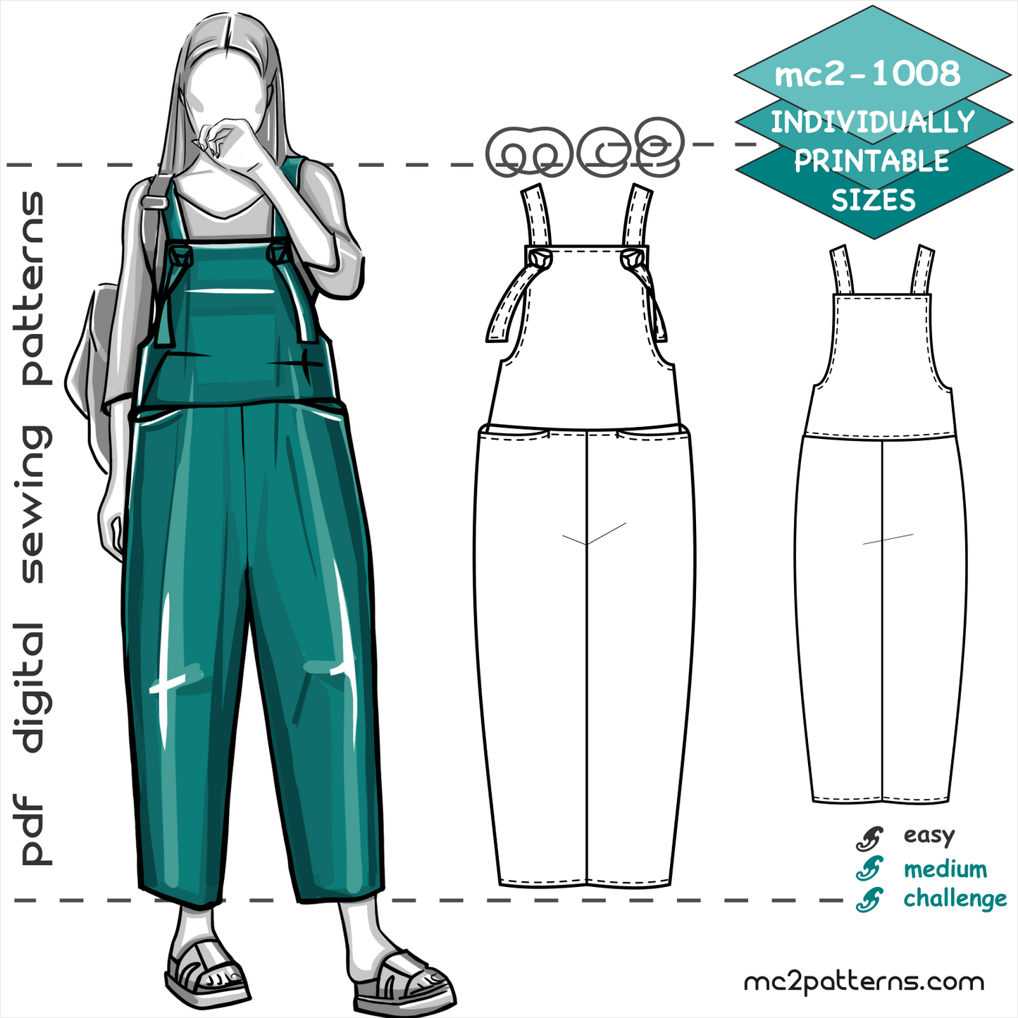 Loose-fit Cropped Overall Jumpsuit with Knotted Straps & Optional Pockets
