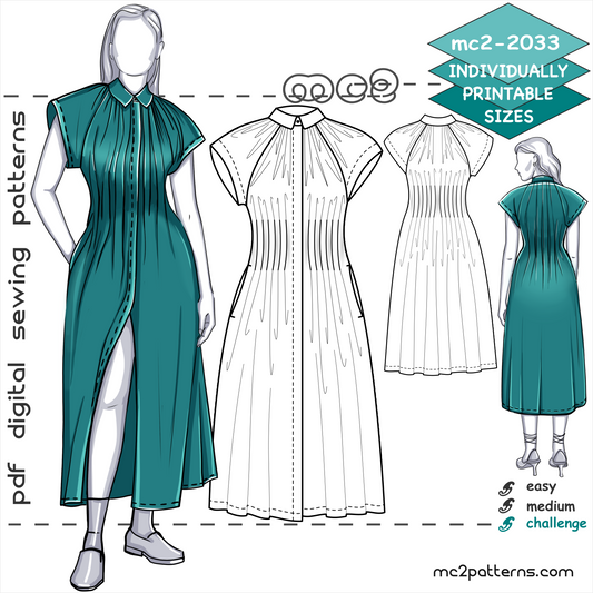 Shirt Dress with Pleated Waist, Raglan Sleeve, and In-seam Pockets