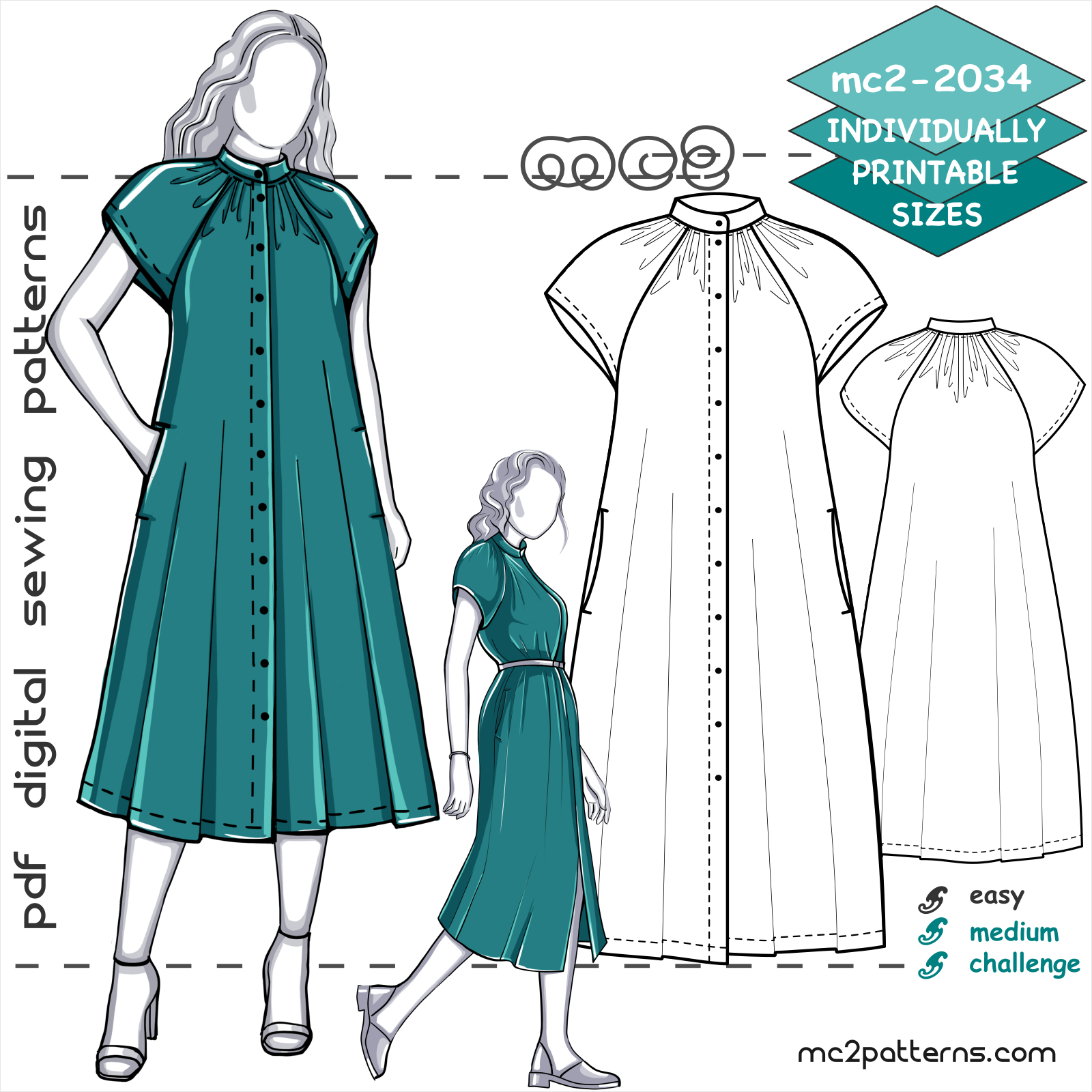 tent dress pattern Shirt Tent Dress, Raglan Sleeves / mc2-2034 – MC2patterns